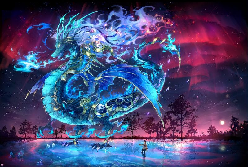 illustrazione, anime, spazio, Drago, universo, immagine dello schermo illustrazione, anime, spazio, Drago, universo, immagine dello schermo