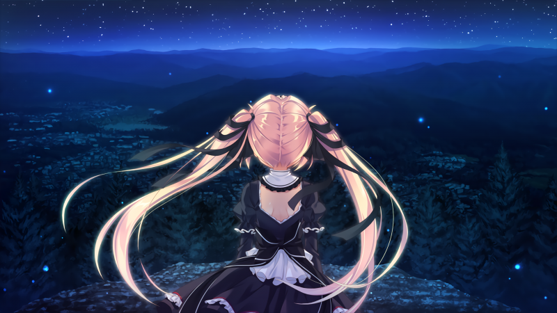 krajina, noc, dlouhé vlasy, anime, anime dívky, nebe krajina, noc, dlouhé vlasy, anime, anime dívky, nebe