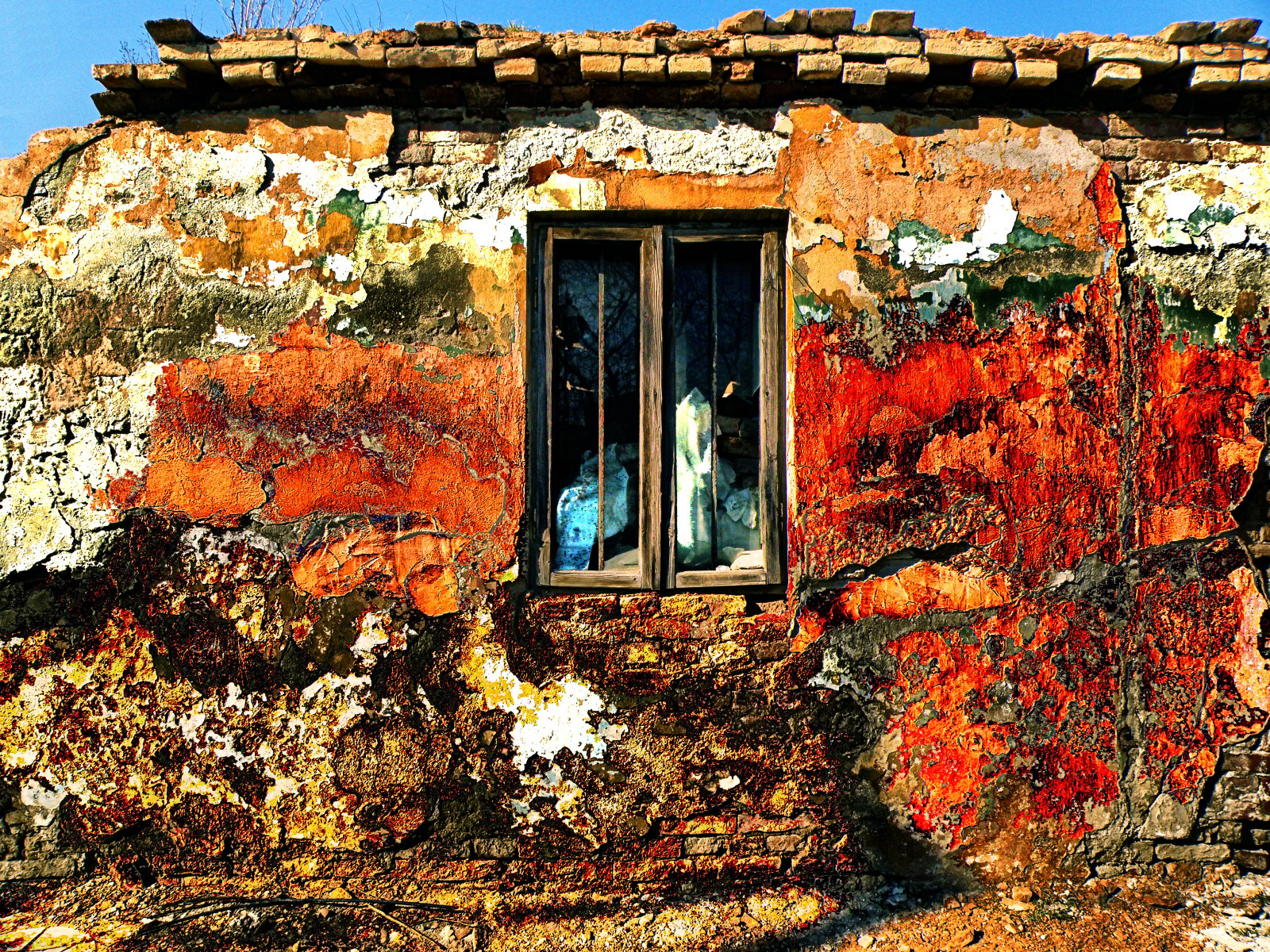 barva, Cihlový, okno, stěna, rozklad, braila