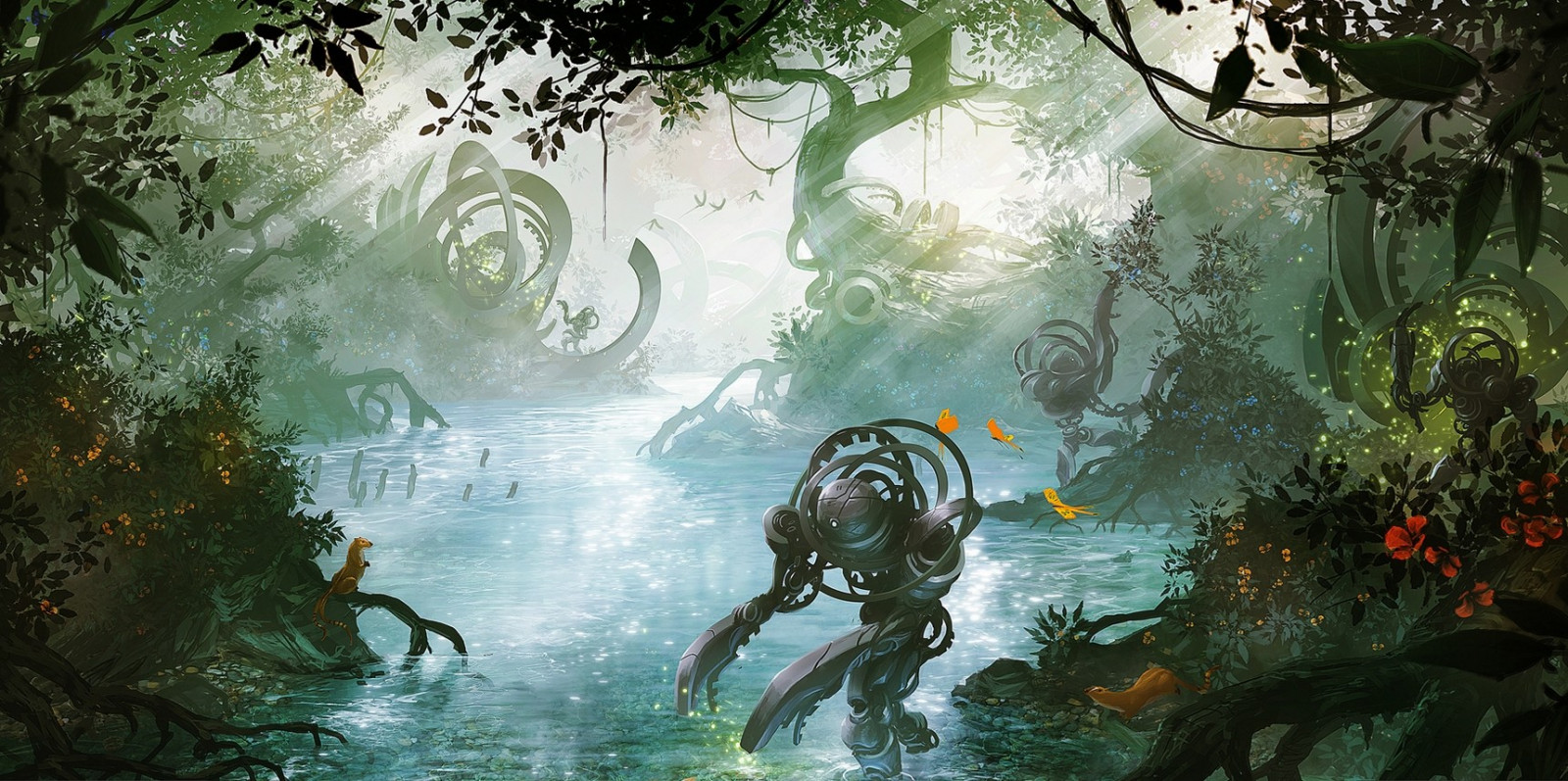 Skov, dyr, computerspil, Fantasy kunst, natur, flod, jungle, mytologi, sump, Endless Space, automaton, skærmbillede, levested, naturligt miljø, computer tapet