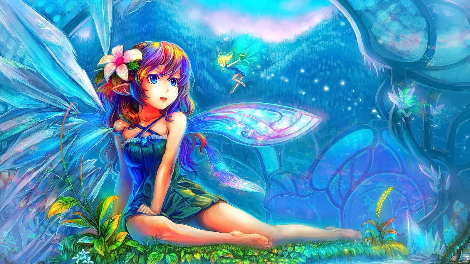 ilustrace, anime, křídla, Původní znaky, špičaté uši, víly, mytologie, víla, počítač tapeta, fiktivní postava, psychedelické umění, mýtické zvíře