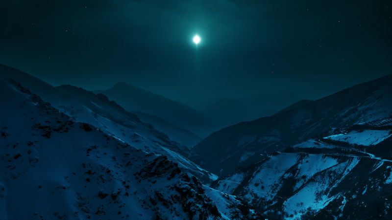 landscape, mountains, night, nature, Moon, moonlight landscape, mountains, night, nature, Moon, moonlight