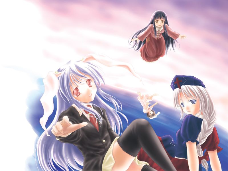 girls, flying, sky girls, flying, sky