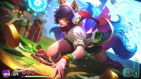 Ahri League of Legends,League of Legends,arcade,splash screen,pixels,nine tails