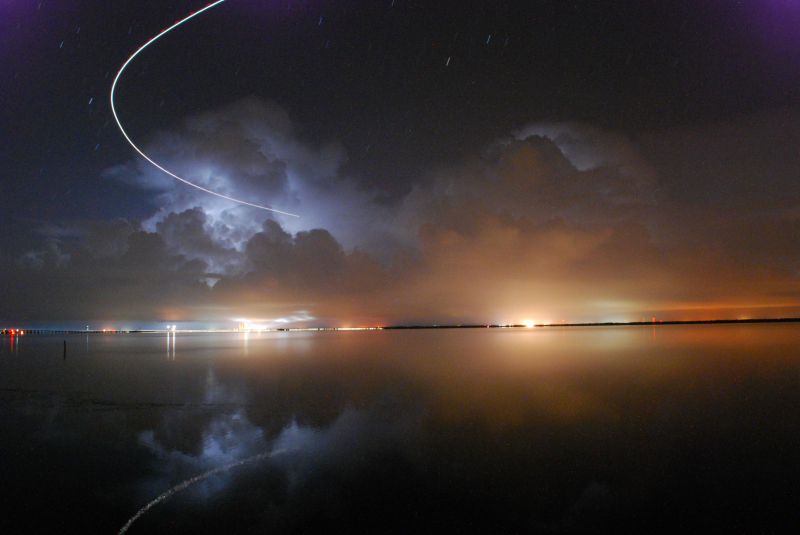 atmosfære, himmel, nat, afspejling, horisont, atmosfære af jord