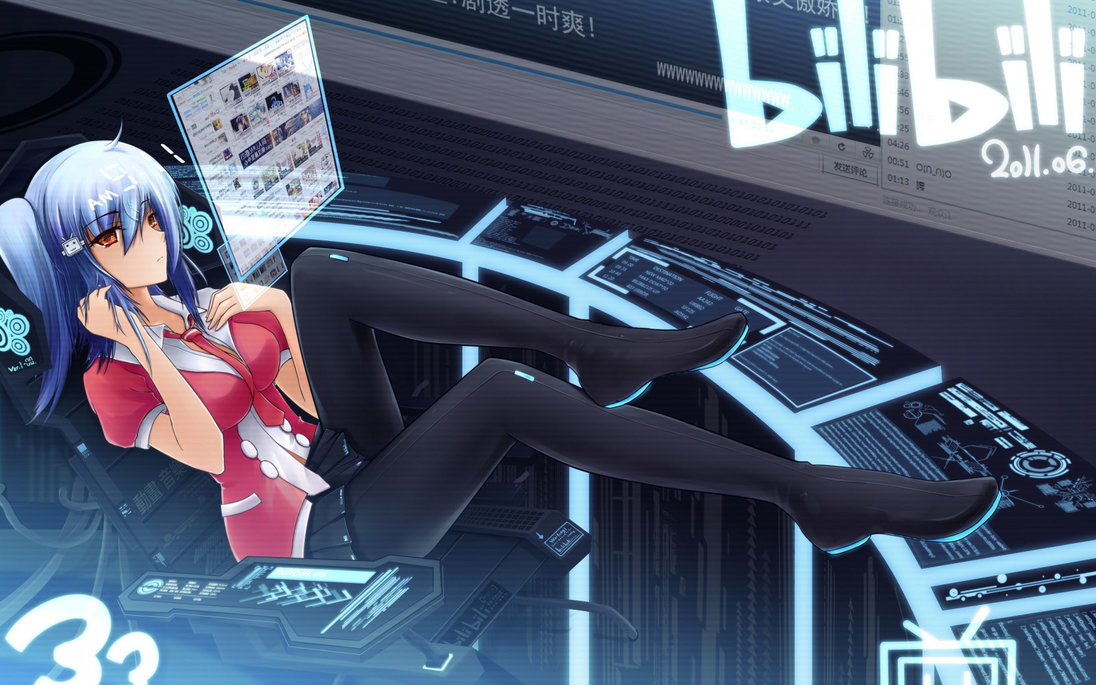 anime, anime dívky, futuristický, vozidlo, punčocháče, Původní znaky, HUD, Bili Bili Douga, Snímek obrazovky