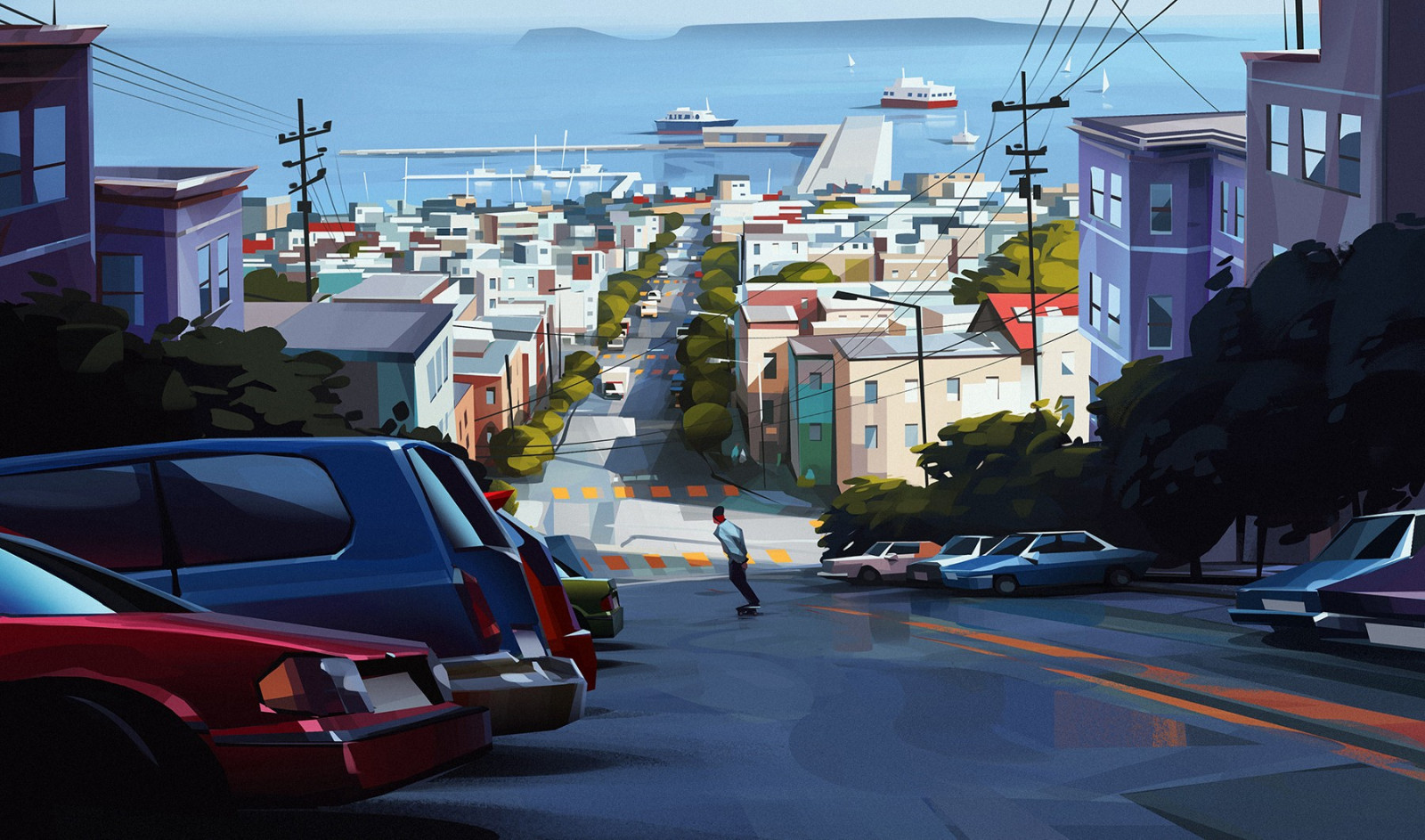 tegning, bybilledet, køretøj