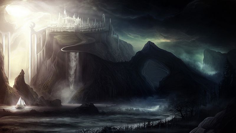 fantasy art, barlang, szellemhajó, sötétség, screenshot, 2560x1440 px fantasy art, barlang, szellemhajó, sötétség, screenshot, 2560x1440 px