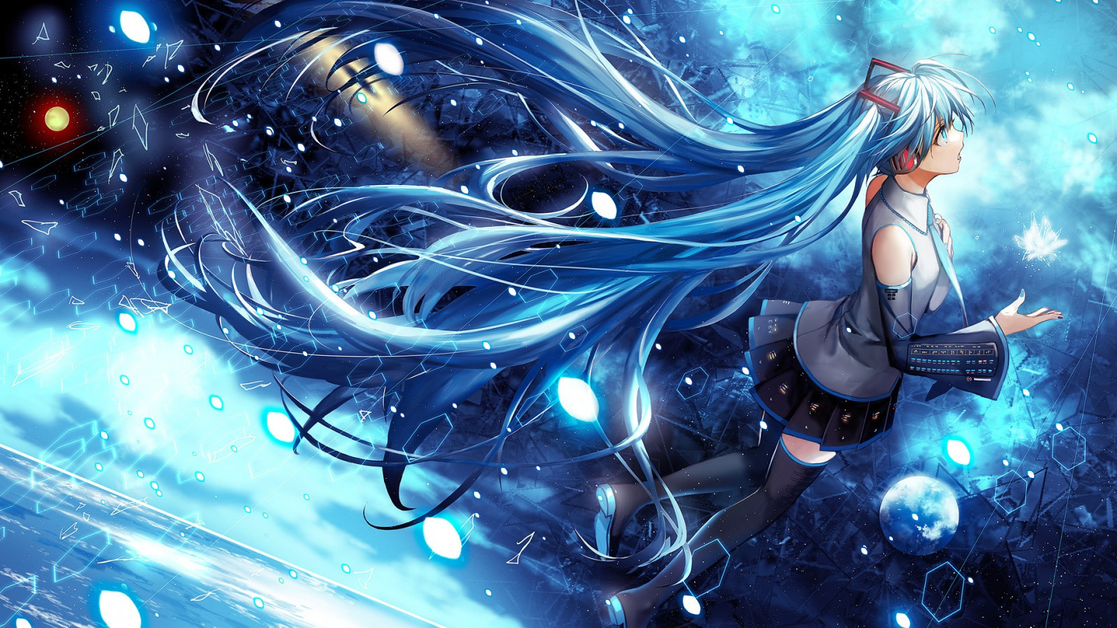 ilustrácie, anime, Vocaloid, Hatsune Miku, vesmír, screenshot, počítač tapeta, fraktálne umenie