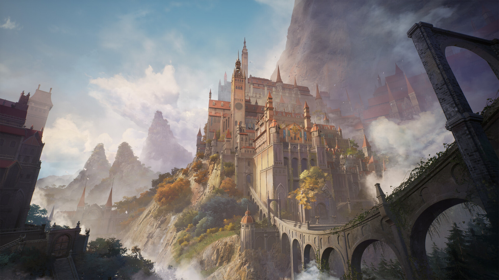 digital art, fantasy art, landscape, fantasy castle, fantasy city, clouds, sky, building, castle