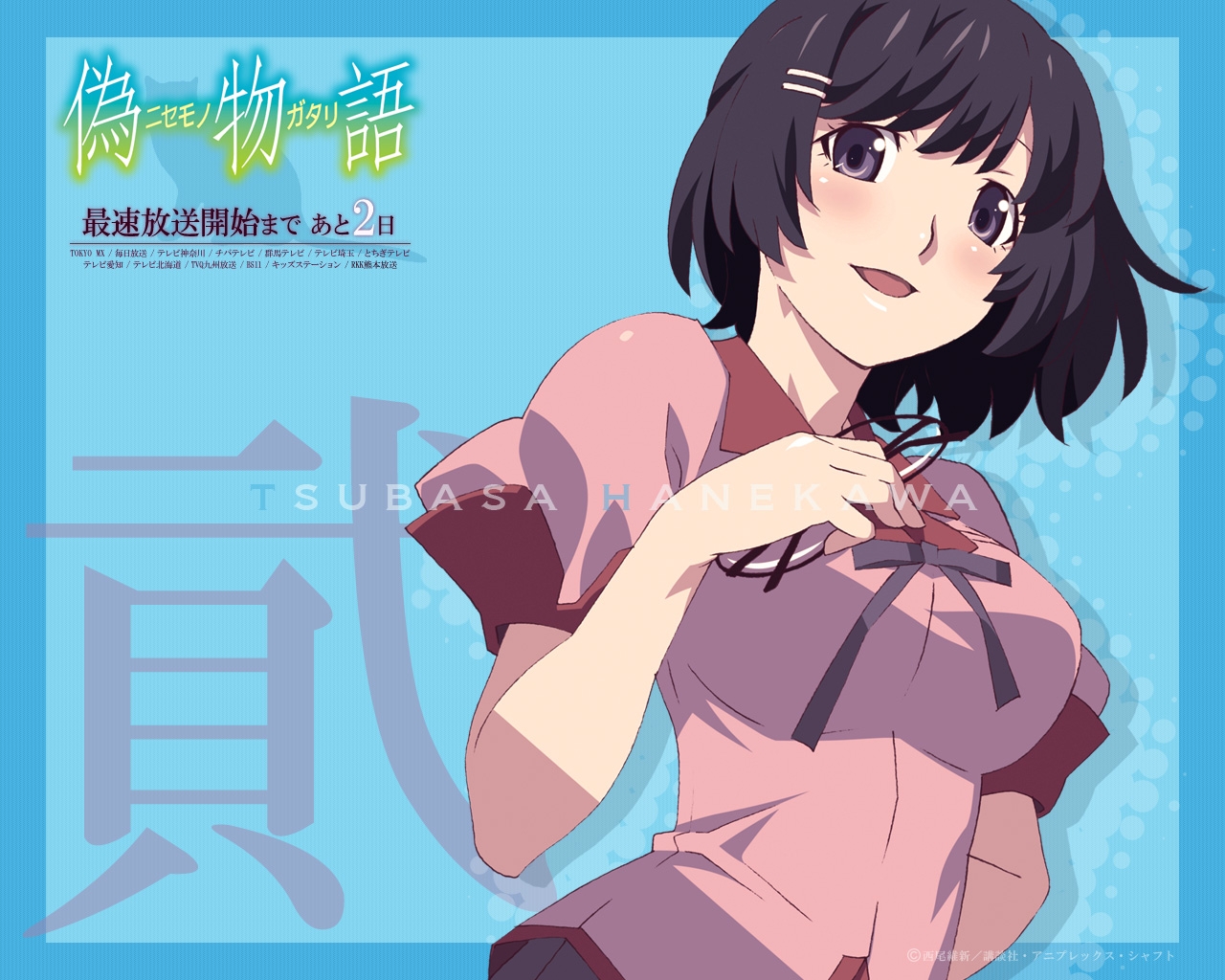 Hanekawa Tsubasa, Monogatari Series, nisemonogatari, dívka, bruneta, usměj se