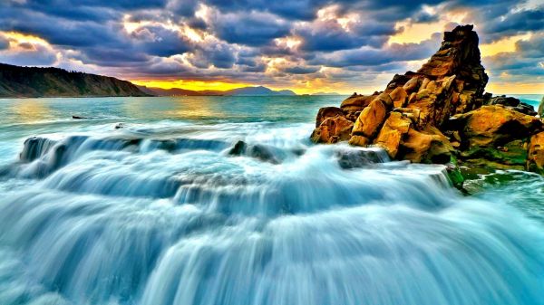 sea,Surf,sunset,waterfall