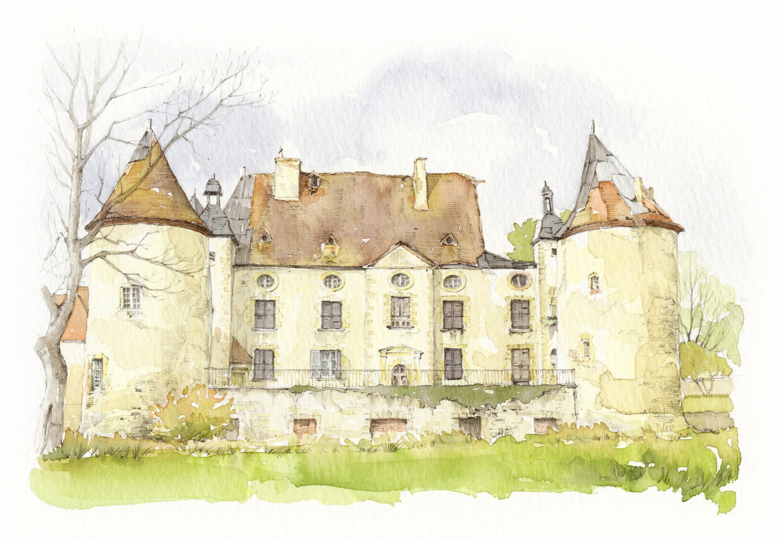 disegno, illustrazione, castello, Francia, chateau, pastello, ARTE, 2003, schizzo, frankrijk, acquerello, pittura ad acquerello, matita, aquarell, visiblytalented, vanysacker, vandenmooter, Tekening, schizzo, potlood, lindavanysackervandenmooter, lindavandenmooter, dessin, croquis, aquarelle, aquarel, Akvarell, acuarela, Acquerello, kasteel, Allier, lesaix