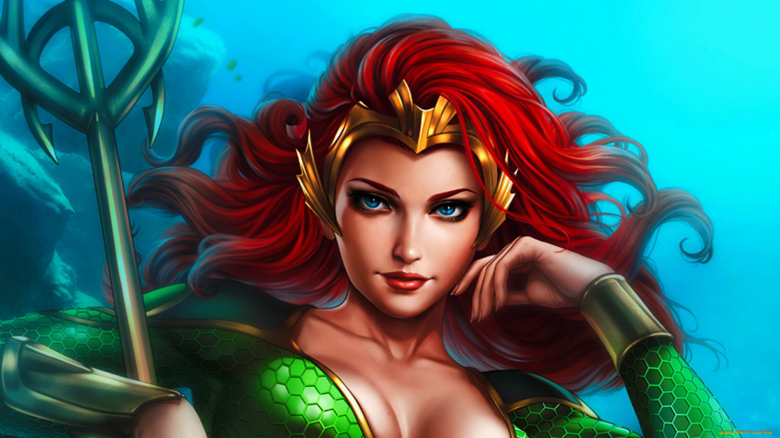 gadis fantasi, seni fantasi, si rambut merah, mata biru, karya seni
