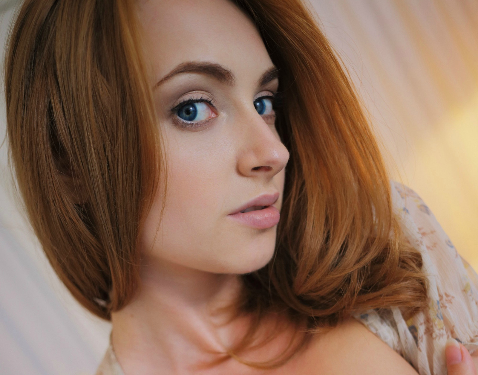 Wallpaper : Dianna, blue eyes, redhead, pale, eyebrows, makeup, women