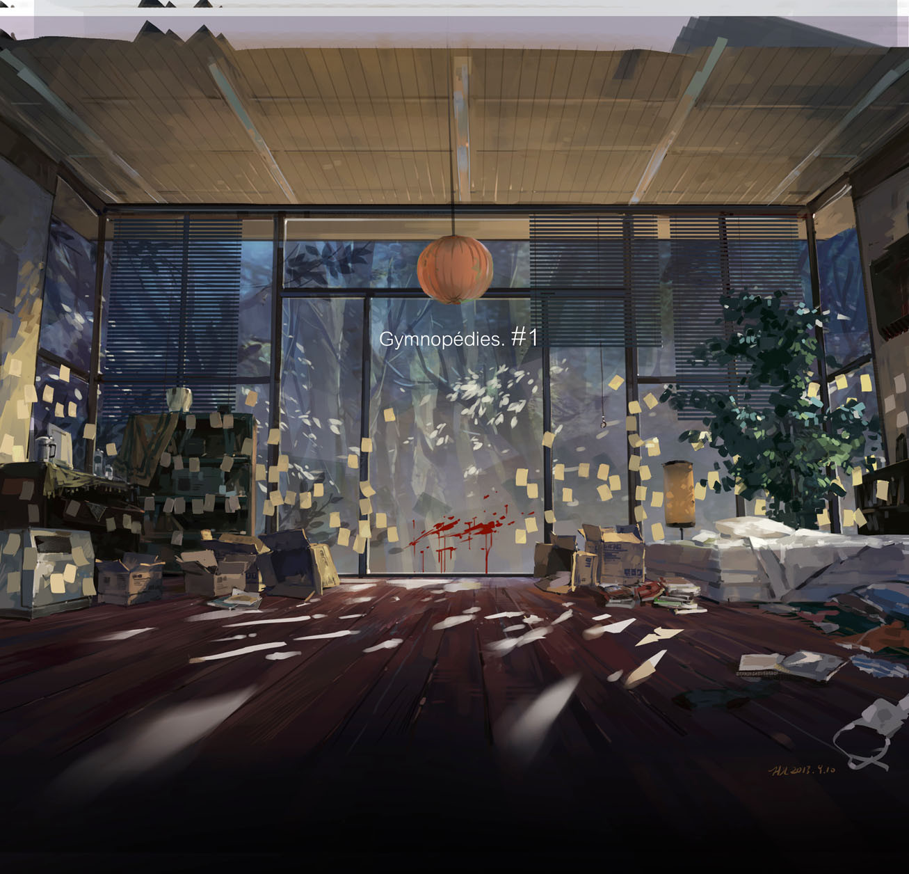 Wallpaper room, bed, notes, window sill 1307x1256 AH86 1976141