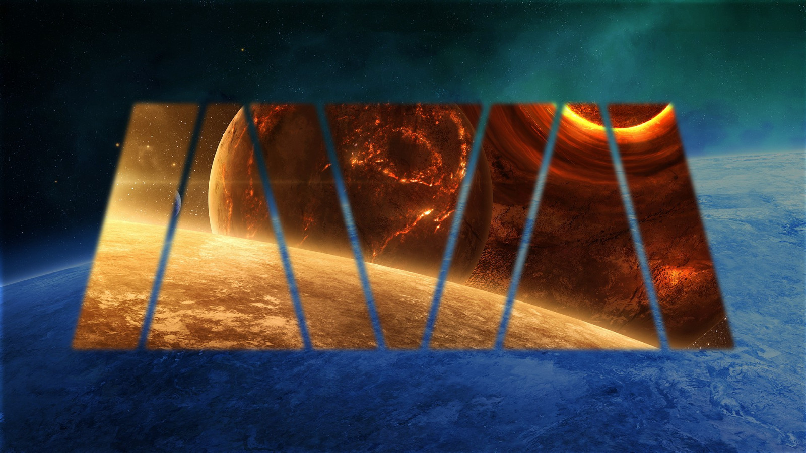 planeta, prostor, Červené, modrý, polyscape, světlo, barva, tvar, moderní umění