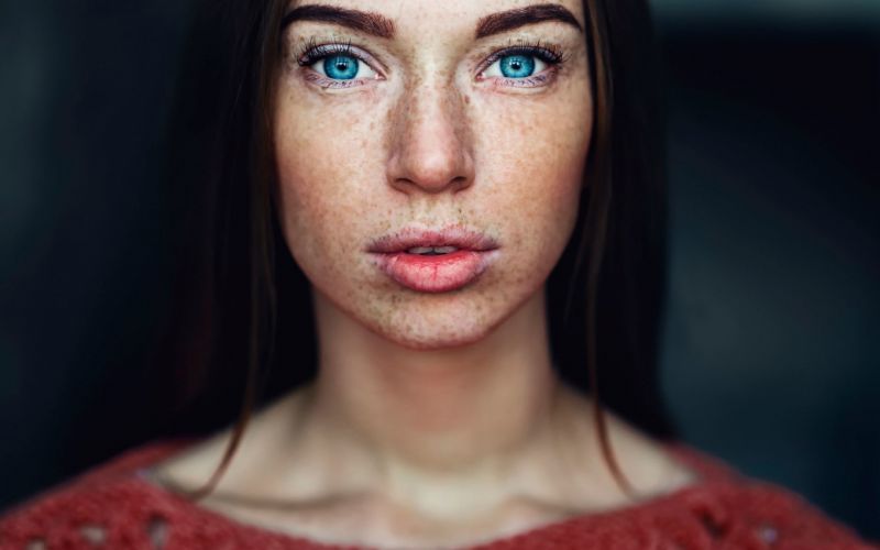 tvář, ženy, model, portrét, modré oči, bruneta tvář, ženy, model, portrét, modré oči, bruneta
