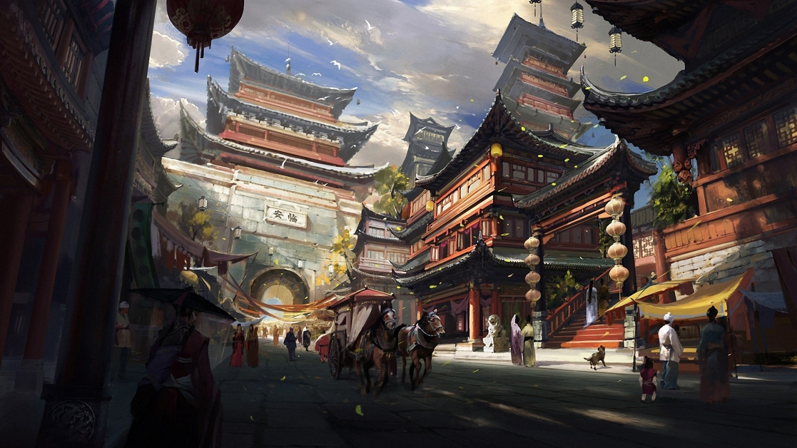 デスクトップ壁紙 19x1080 Px アートワーク アジアの建築 Chinese Style デジタルアート ファンタジーアート うま 人 タウン 19x1080 Coolwallpapers デスクトップ壁紙 Wallhere