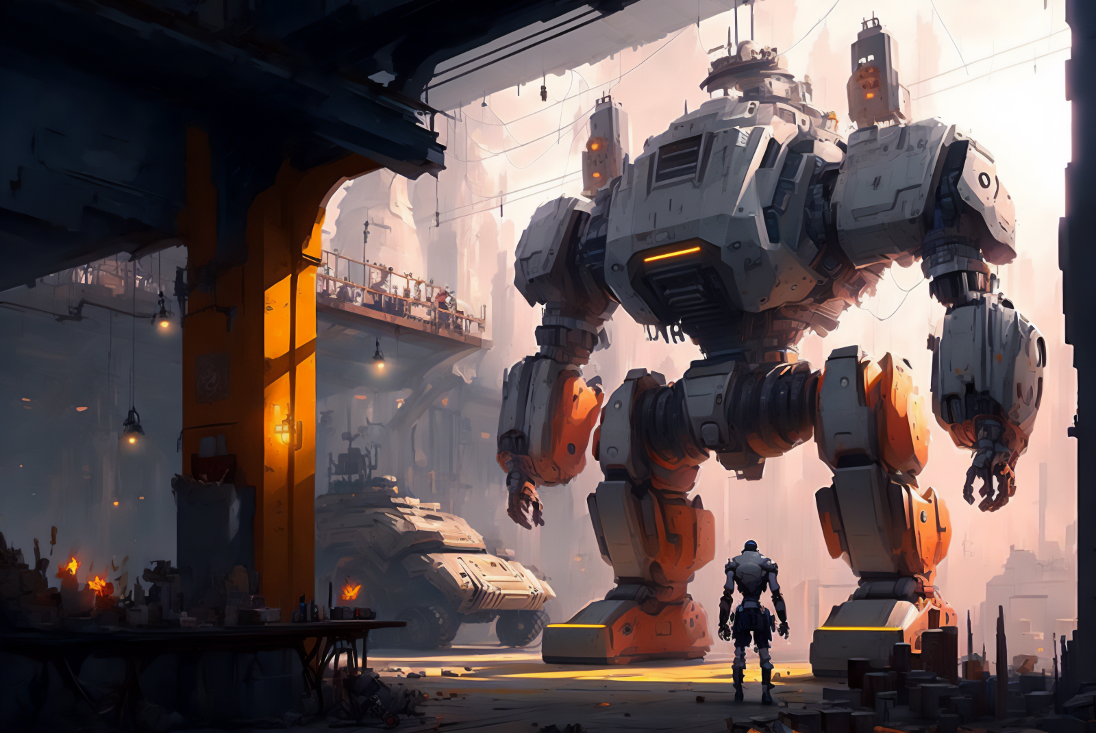 ai art, ilustrace, robot, sci-fi, mechs, futuristický