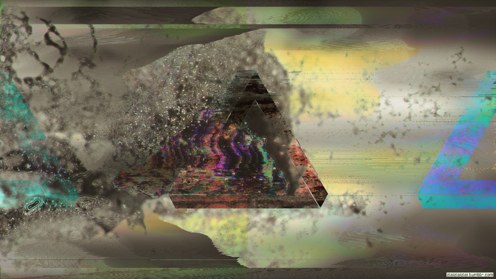 painting, abstract, glitch art, smoke, triangle, ART, color, image, screenshot, modern art