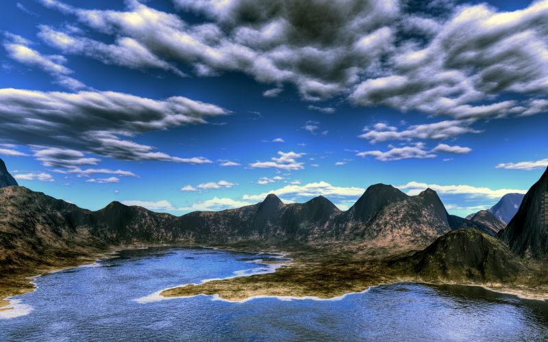 krajina, jezero, Příroda, 3D, poskytnout, odraz krajina, jezero, Příroda, 3D, poskytnout, odraz