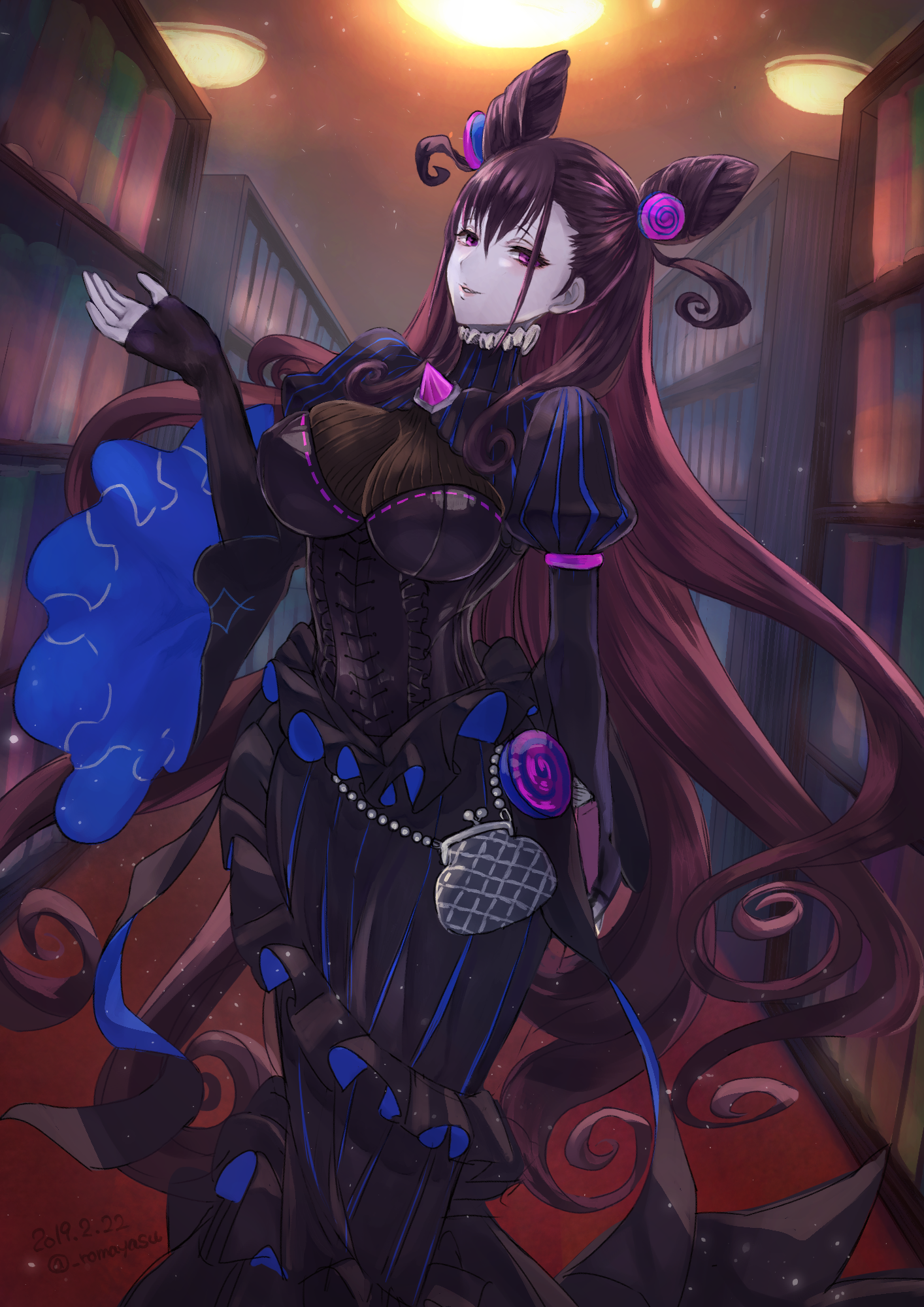 anime, Anime piger, Fate Series, Fate Grand Order, Murasaki Shikibu Fate Grand Order, langt hår, mørkt hår, solo, kunstværk, Digital kunst, fan kunst