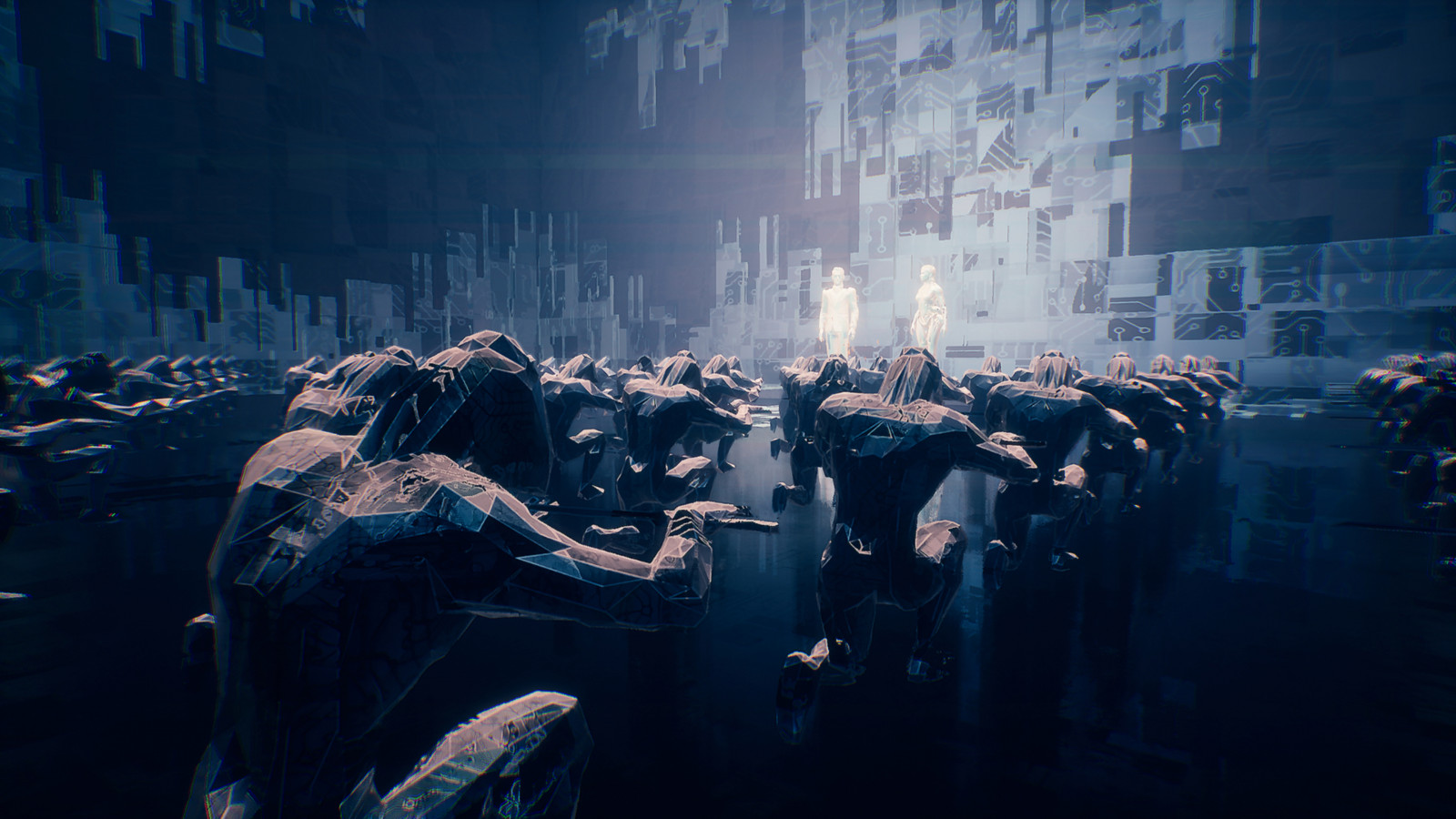 Ghostrunner, videohry, cyberpunk, sci-fi, Snímek obrazovky, zbraň, katana, Hologram, futuristický, cyborg, Ninja