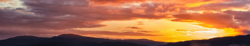 7680x1440 px, crepúsculo, montanhas, natureza, nuvens