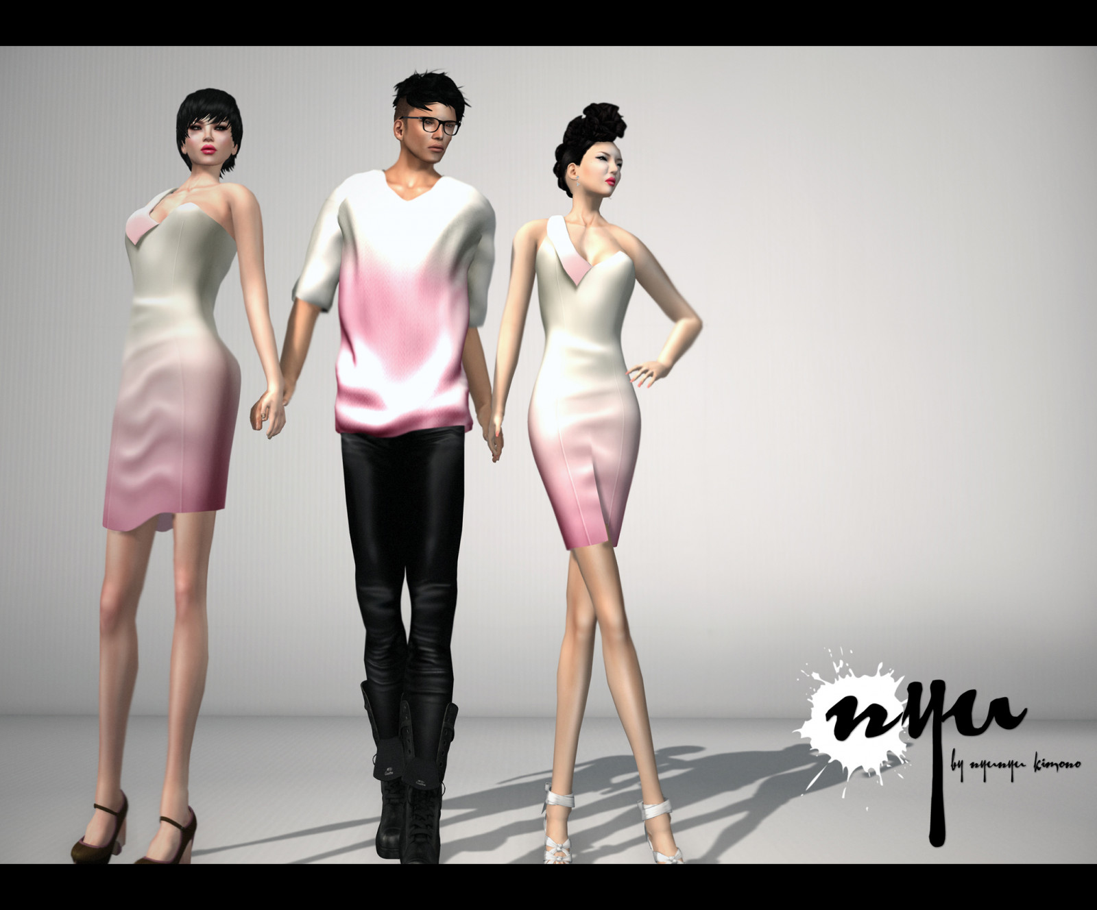 model, šaty, móda, Nyu, růžový, kimono, supermodelka, kloub, dívka, druhý život, pletivo, talár, rameno, koktejlové šaty, módní design, dobročinnost, síťovina, modelka, Nyunyu