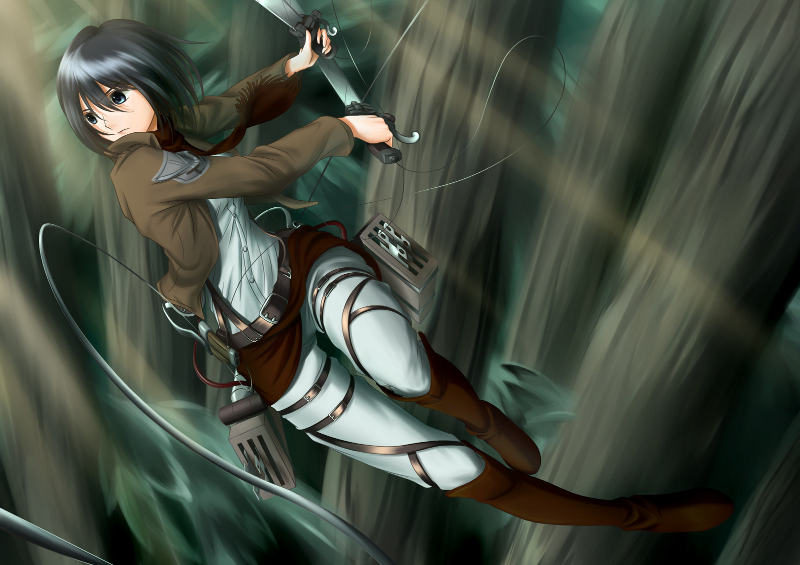 Anime, Shingeki kein Kyojin, Mikasa Ackerman, KUNST, Mädchen, Bildschirmfoto, Computer-Tapete, Waffen, Frau Krieger, Akatsuki sora
