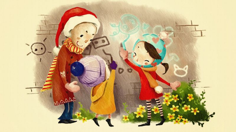 ilustrace, umělecká díla, Vánoce, UMĚNÍ, děti, kreslená pohádka