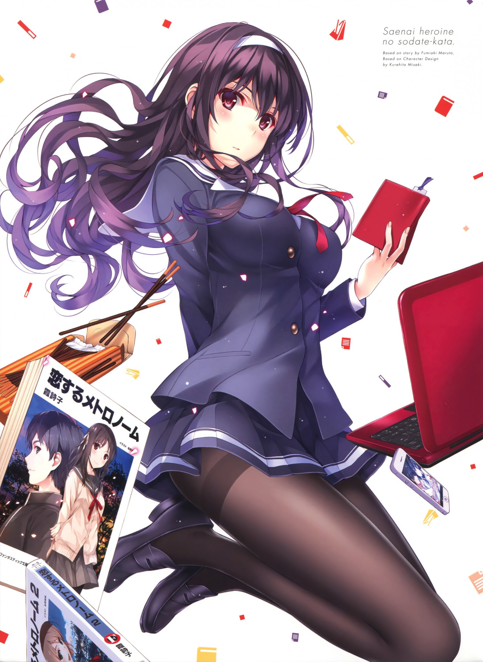 ilustrace, anime, kreslená pohádka, černé vlasy, Saenai Heroine no Sodatekata, Kasumigaoka Utaha, komiks, mangaka, komiks
