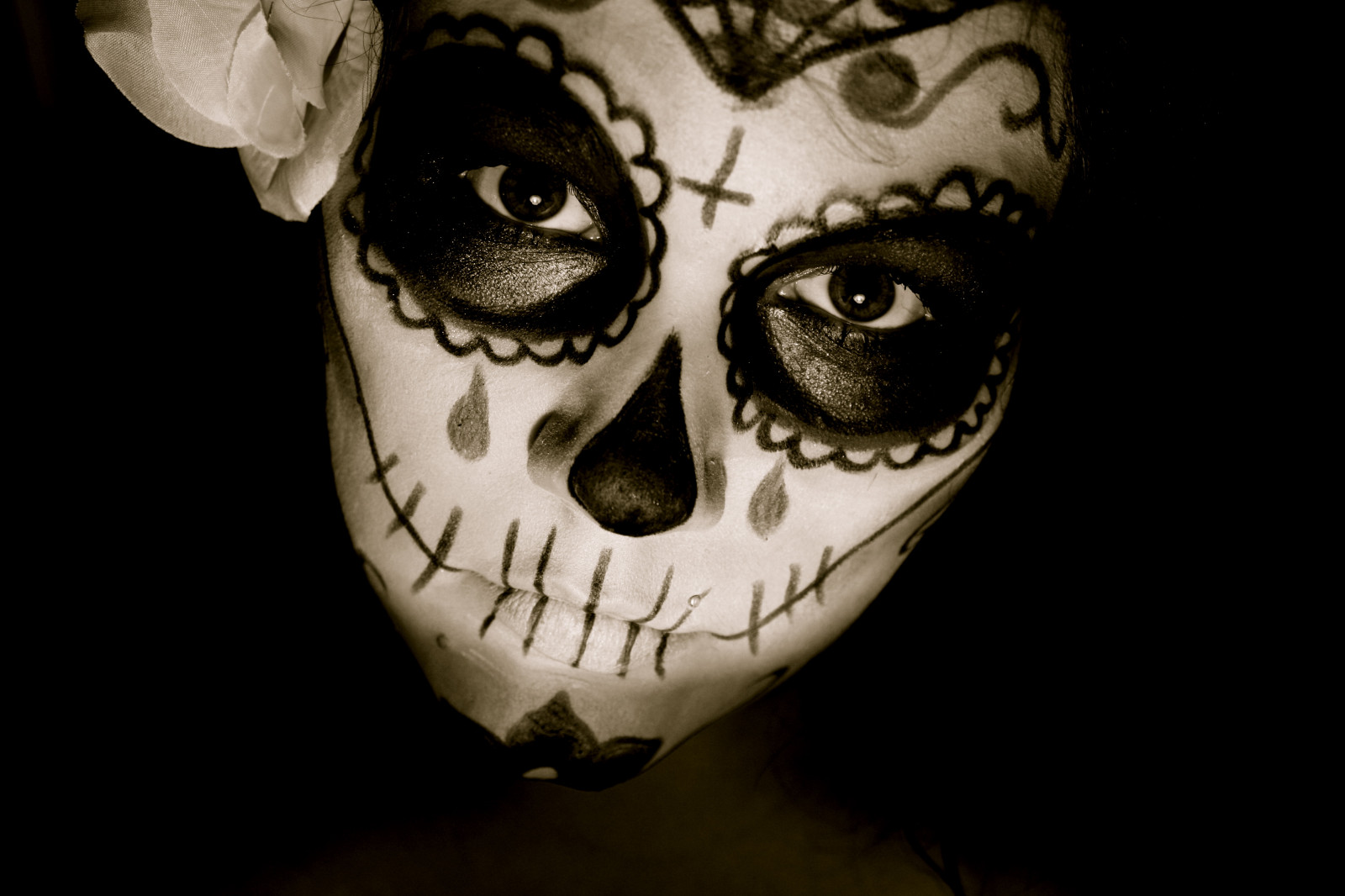 tvář, Černá, portrét, makeup, předvečer Všech svatých, maska, rtěnka, cukr, lebka, přejít, nos, španělština, oční stíny, pláč, šťastný, mrtví, Mexičan, stíny, den, květ, nahoru, dívka, žena, web, dáma, mě, strašidelný, ženský, de, dia, malovat, los, gumák, udělat, já, strašidelný, moje maličkost, čenich, maska, kost, muertos, stiches, rtěnka