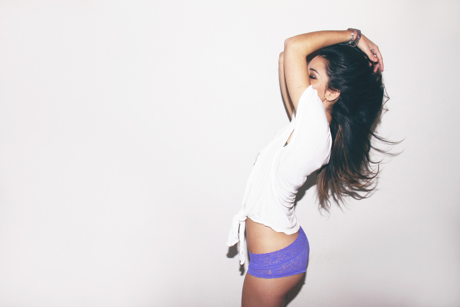 bílý, dívka, krása, stěna, Mládí, digitální, model, nachový, tělo, tričko, spodní prádlo, přístup, tee