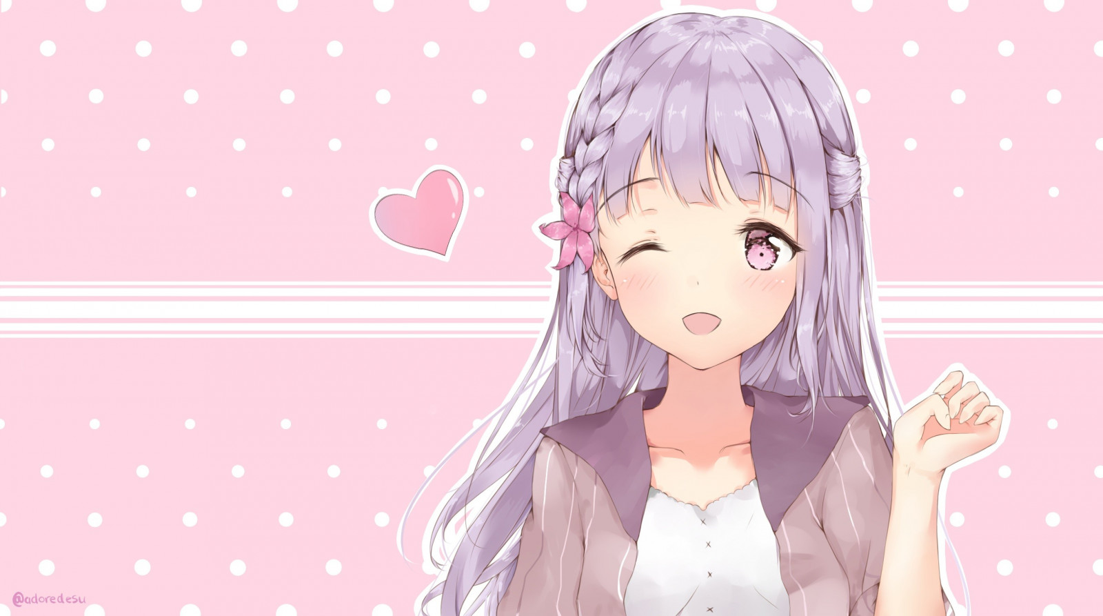 ilustrace, anime, anime dívky, kreslená pohádka, černé vlasy, Původní znaky, vlasy, mrkání, pusa, růžový, účes, mangaka, interakce