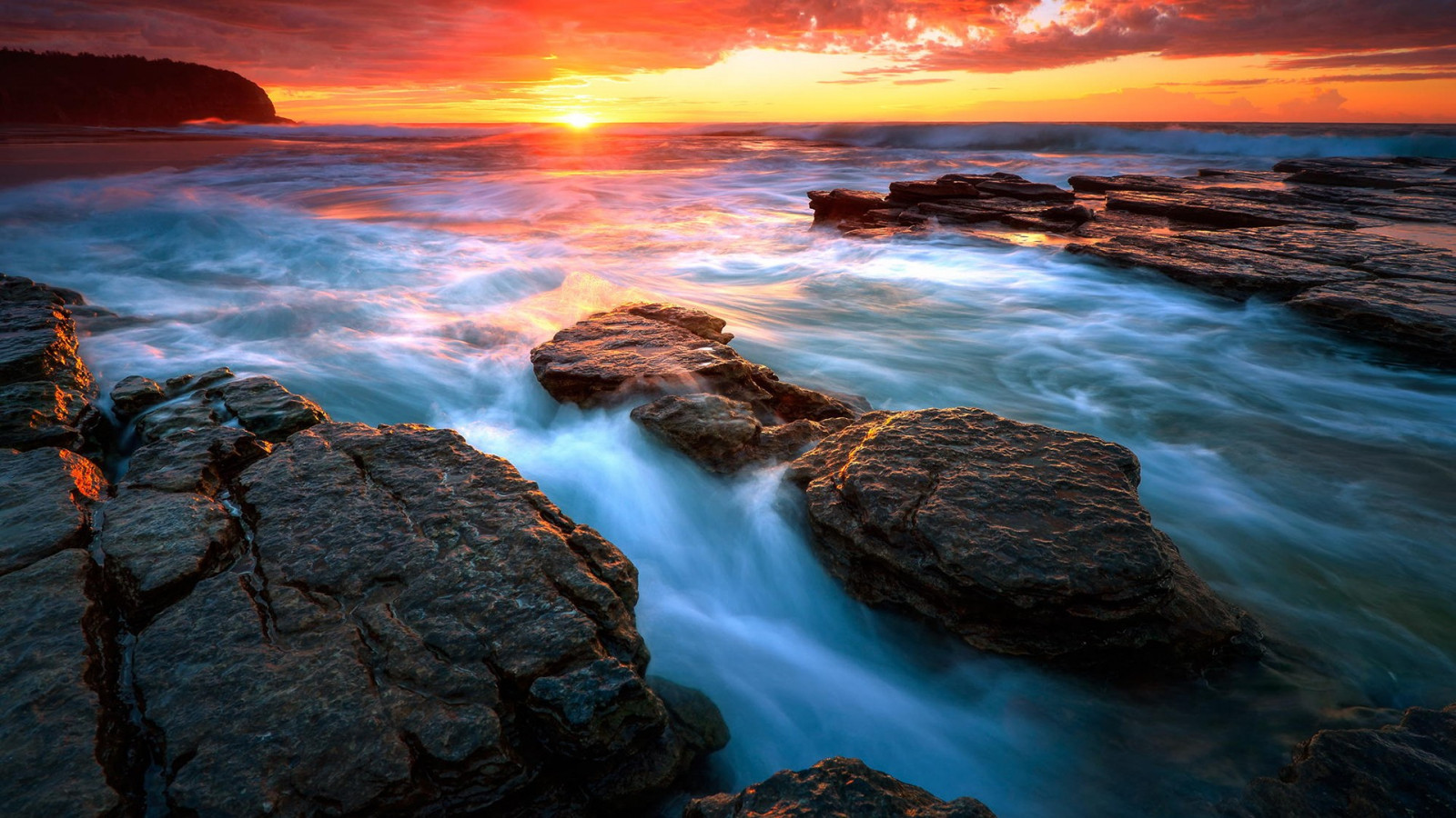 matahari terbenam, laut, batu, pantai, matahari terbit, malam, pantai, horison, senja, Medan, Fajar, lautan, gelombang, wallpaper komputer, ombak