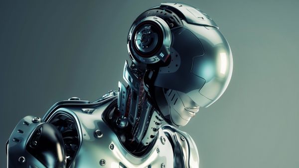 digital art, simple background, robot, 3D, futuristic, CGI