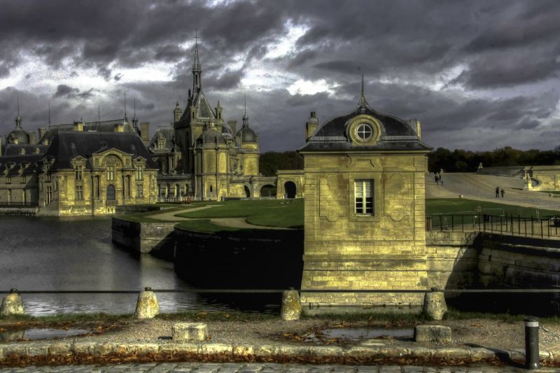 nebe, mrak, vodní, odraz, voda, zámek