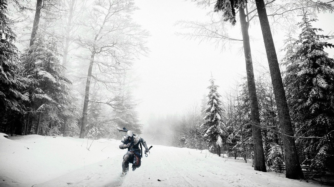 hutan, satu warna, salju, musim dingin, kendaraan, pohon, cuaca, musim, snowshoe, alas kaki, 1366x768 px, hitam dan putih, fotografi monokrom