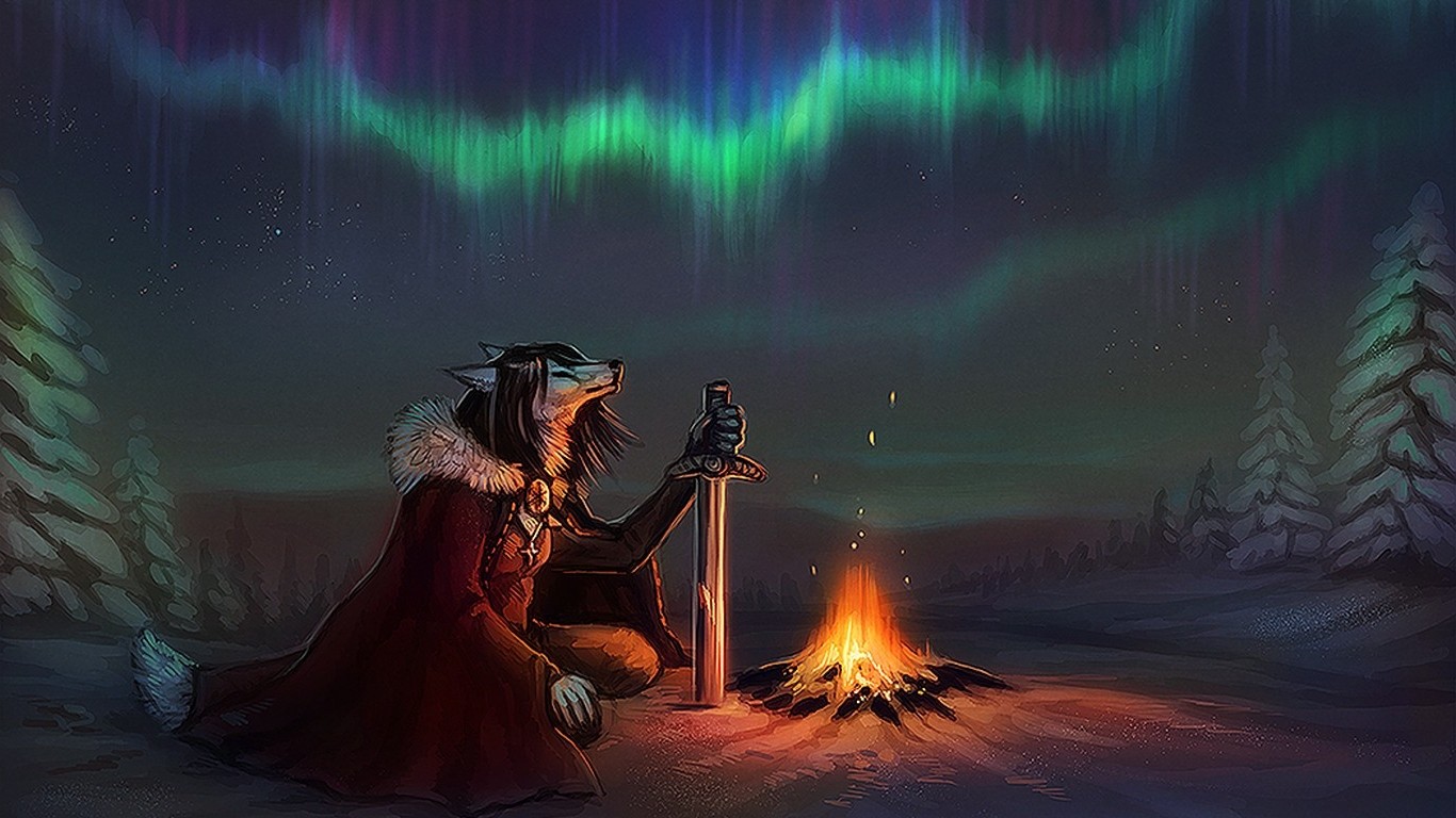 arta fantezie, noapte, cu blană, anthro, auroră, miezul nopţii, ușoară, întuneric, captură de ecran, 1366x768 px