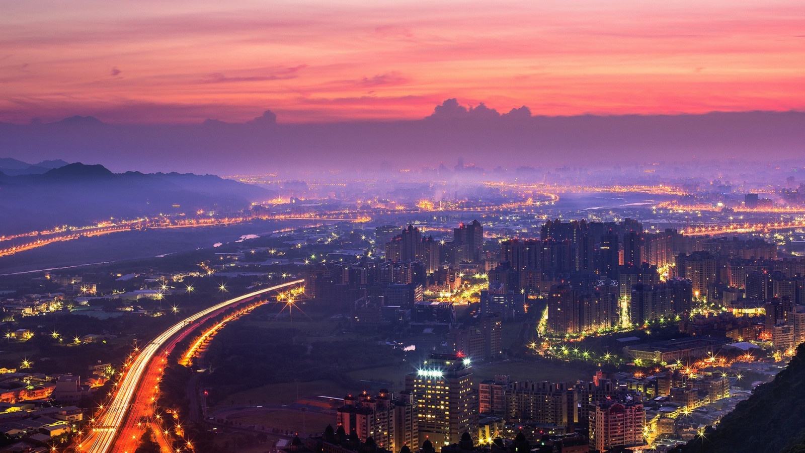 Hoàng hôn, Thành phố, Cảnh thành phố, đêm, bình Minh, Đường chân trời, tối, buổi sáng, Đường chân trời, Bức tranh toàn cảnh, Hoàng hôn, Bình minh, 1920x1080 px, Bầu khí quyển của trái đất, Ánh sáng rực rỡ, khu vực đô thị, định cư, chụp ảnh trên không, Chung