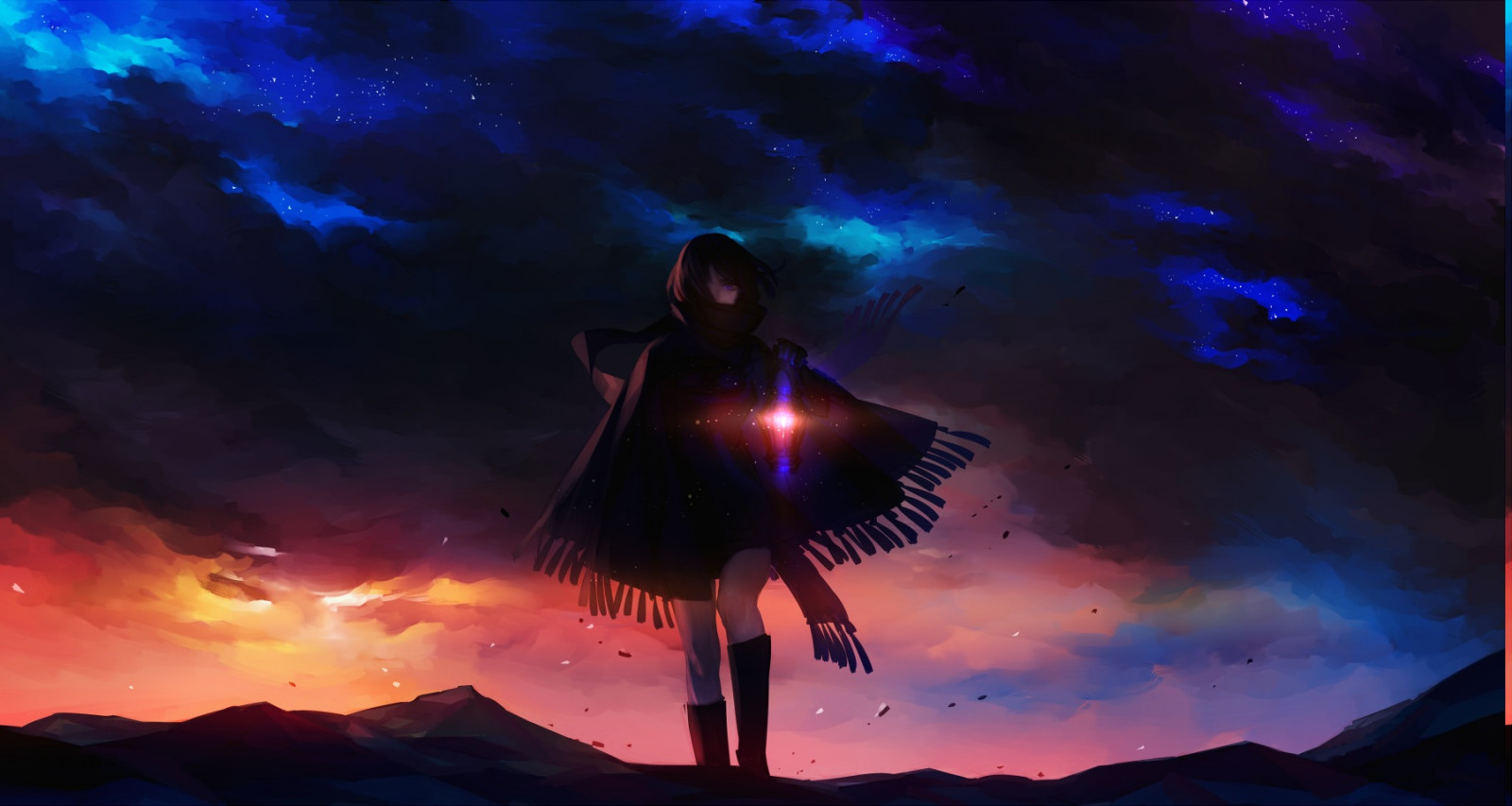 Hoàng hôn, Anime cô gái, không gian, Bầu trời, tối, tóc đen, không khí, Đôi mắt màu tím, đám mây, bóng tối, Ảnh chụp màn hình, Hình nền máy tính, hiệu ứng đặc biệt, Hiện tượng địa chất, Hiện tượng, 1800x960 px