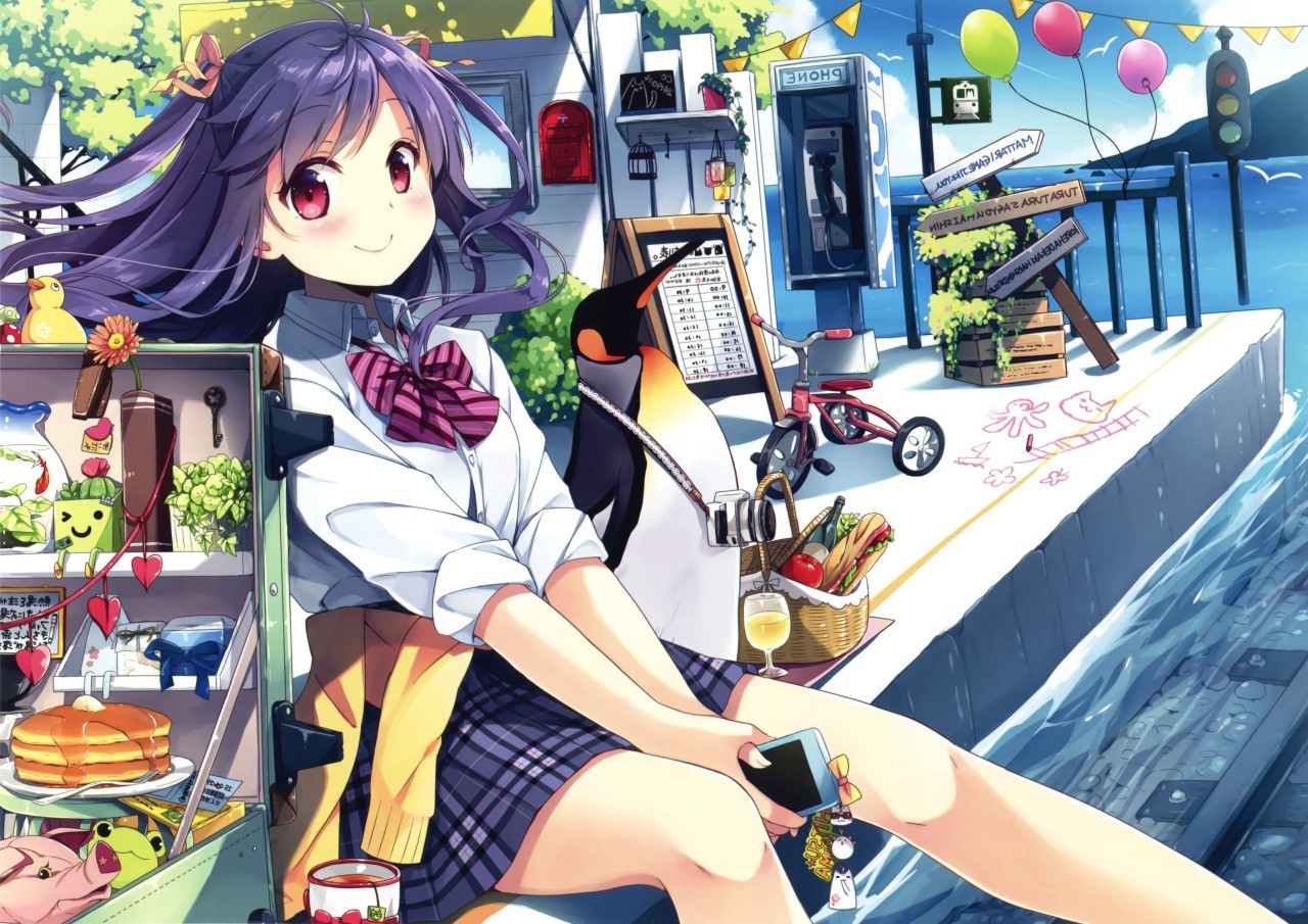 1280x905 px Anime cô gái Ký tự gốc chim cánh cụt đồng phục học sinh