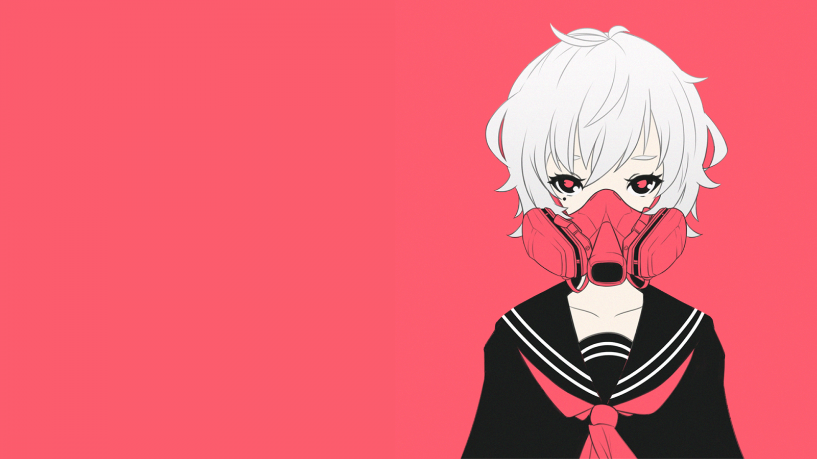 Wallpaper gas masks, pink, white hair, school uniform, anime girls