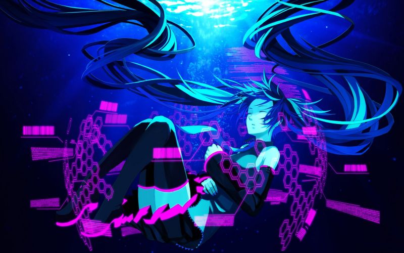 ilustrace, anime, Vocaloid, Hatsune Miku, tma, Snímek obrazovky ilustrace, anime, Vocaloid, Hatsune Miku, tma, Snímek obrazovky