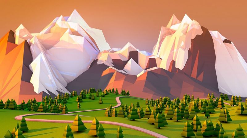 landschap, illustratie, bergen, artwork, laag poly, eenvoudig landschap, illustratie, bergen, artwork, laag poly, eenvoudig