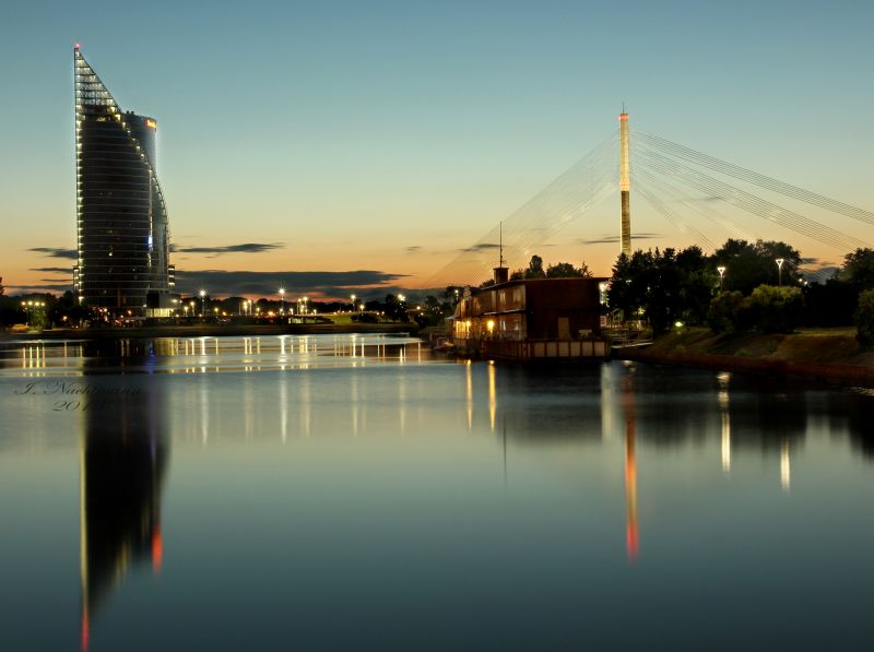 longexposure, Lotyšsko, bluehour, Riga, odraz, řeka longexposure, Lotyšsko, bluehour, Riga, odraz, řeka