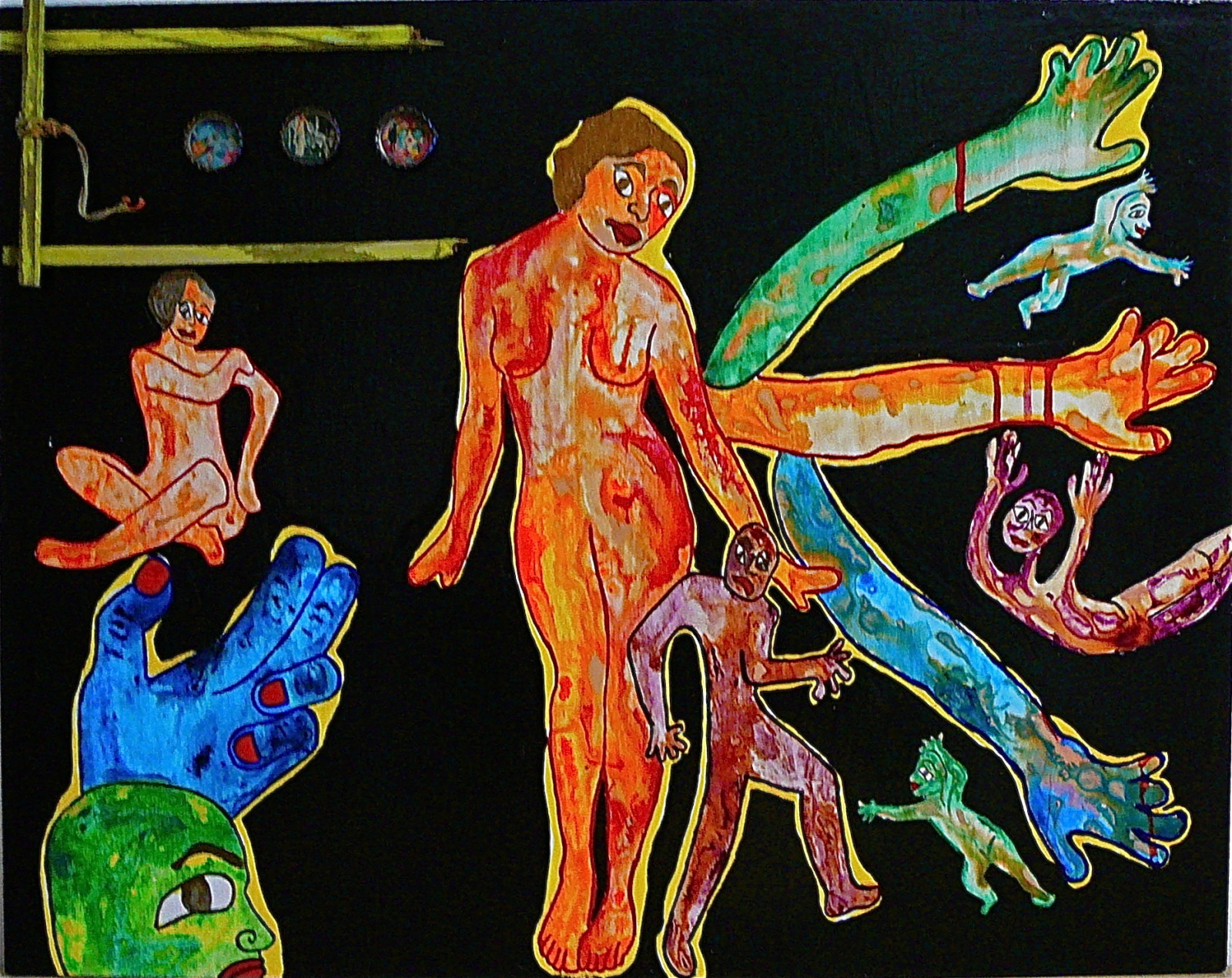 dřevo, modrý, Červené, lidé, žena, dítě, muž, Černá, muži, zelená, UMĚNÍ, žlutý, malování, letící, korále, ruce, ženy, rawart, lidové umění, outsiderart, sedící, hlava, shromáždění, smíšená média, soudobé umění, moderní umění, surrealismus, strach, Let, běh, samouk, expresionismus, artbrut, foundobjects, vyděšený, DeviantArt, sedící, oldwood, acrylicpainting, akrylová barva, naiveart, fobie, víčka, visionaryart, Strach, primitiveart, artonwood, artnaif, jenniferbeinhackercom, Létající fobie