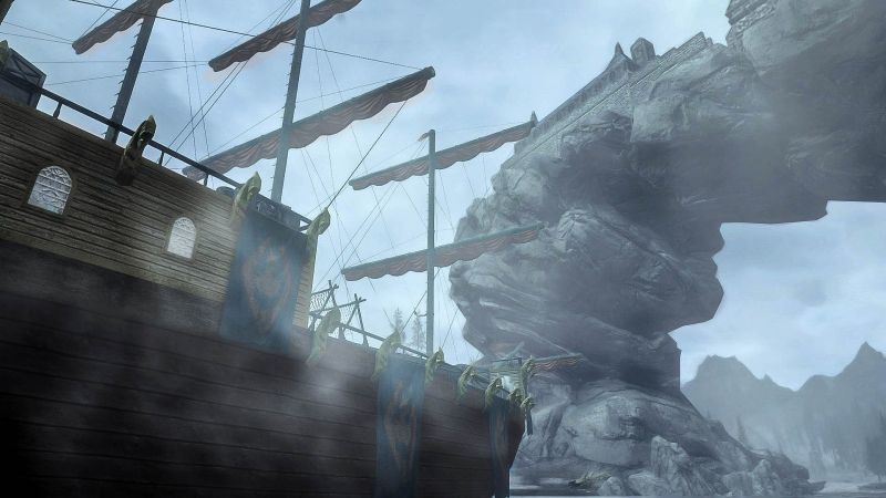 plachetnice, The Elder Scrolls V Skyrim, Snímek obrazovky, loď duchů, Terén plachetnice, The Elder Scrolls V Skyrim, Snímek obrazovky, loď duchů, Terén